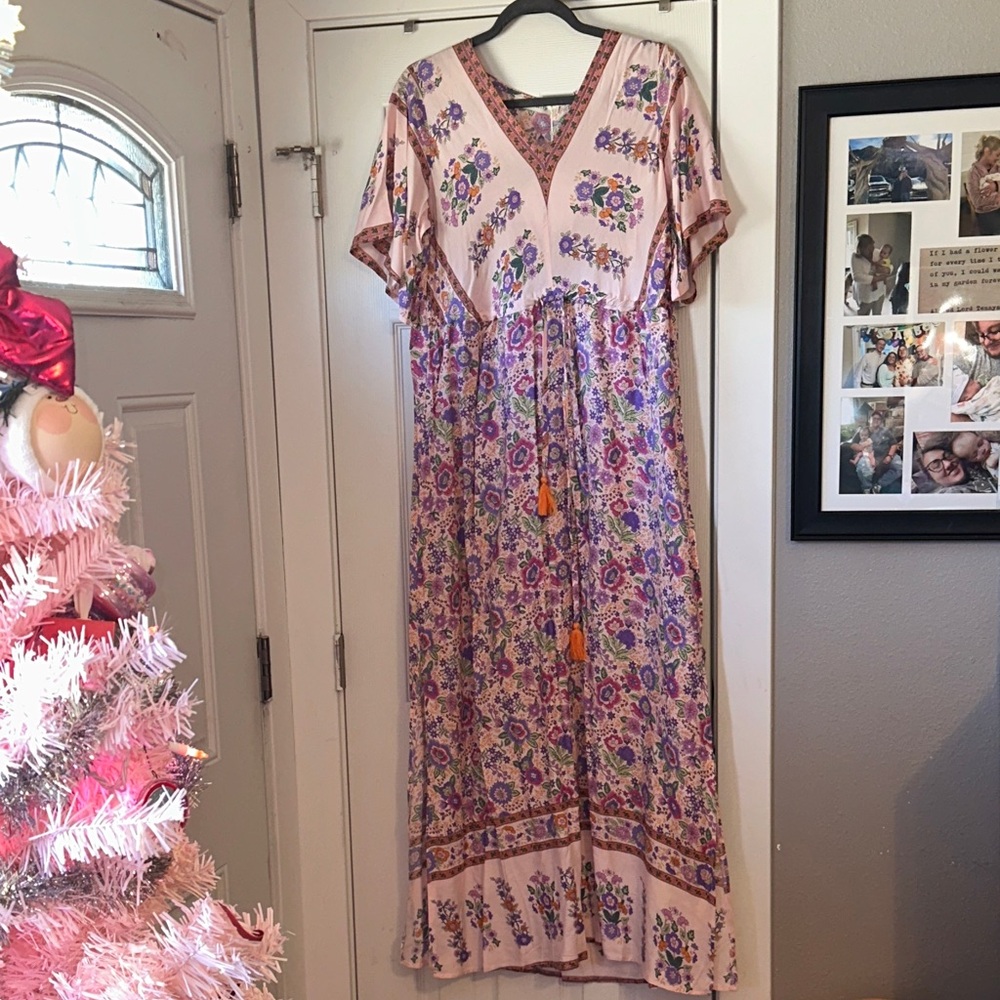 Bohemian Floral Maxi Dress in Pink and Purple